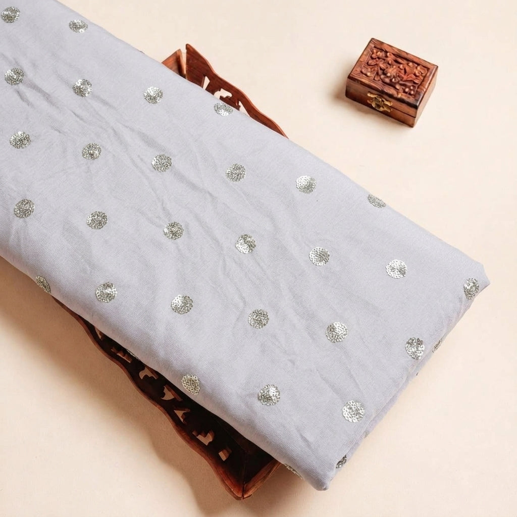 Folded Baby Pink Embroidery Chinnon Fabric Highlighting Butta and Texture
