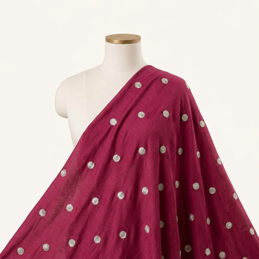 Embroidery Maroon Embroidery Chinnon Fabric Draped as a saree
