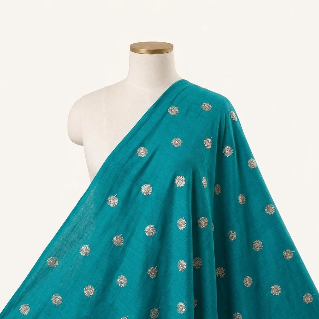 Embroidery Sea Blue Embroidery Chinnon Fabric Draped as a saree