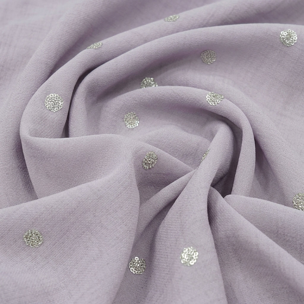Swirled Embroidery Light Voilet Embroidery Chinnon Fabric