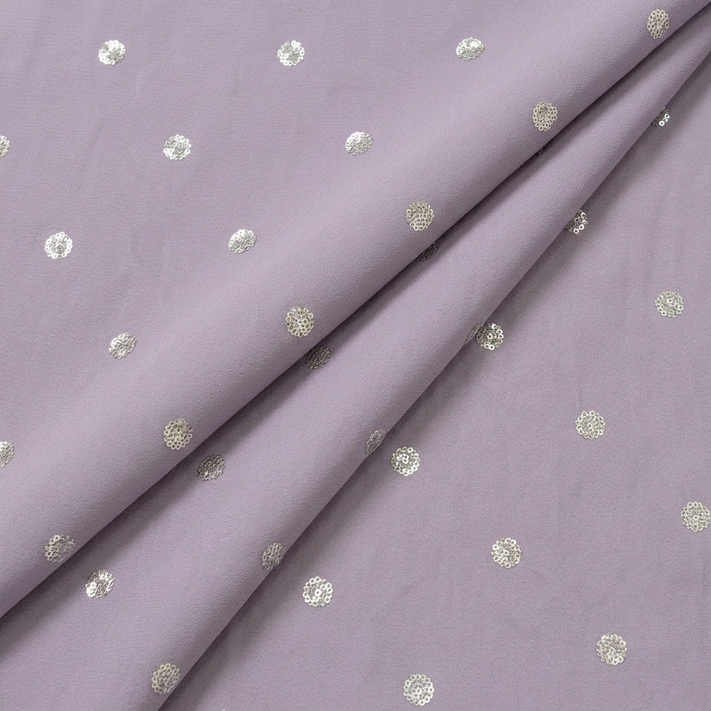 Folded Embroidery Light Voilet Embroidery Chinnon Fabric