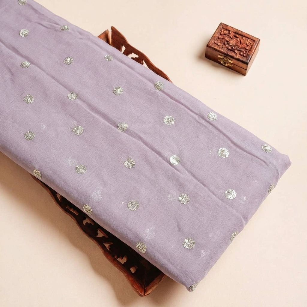 Folded Light Voilet Embroidery Chinnon Fabric Highlighting Butta and Texture