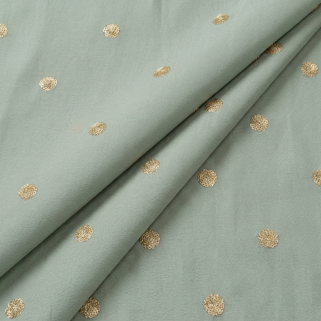 Folded Embroidery Light Green Embroidery Chinnon Fabric