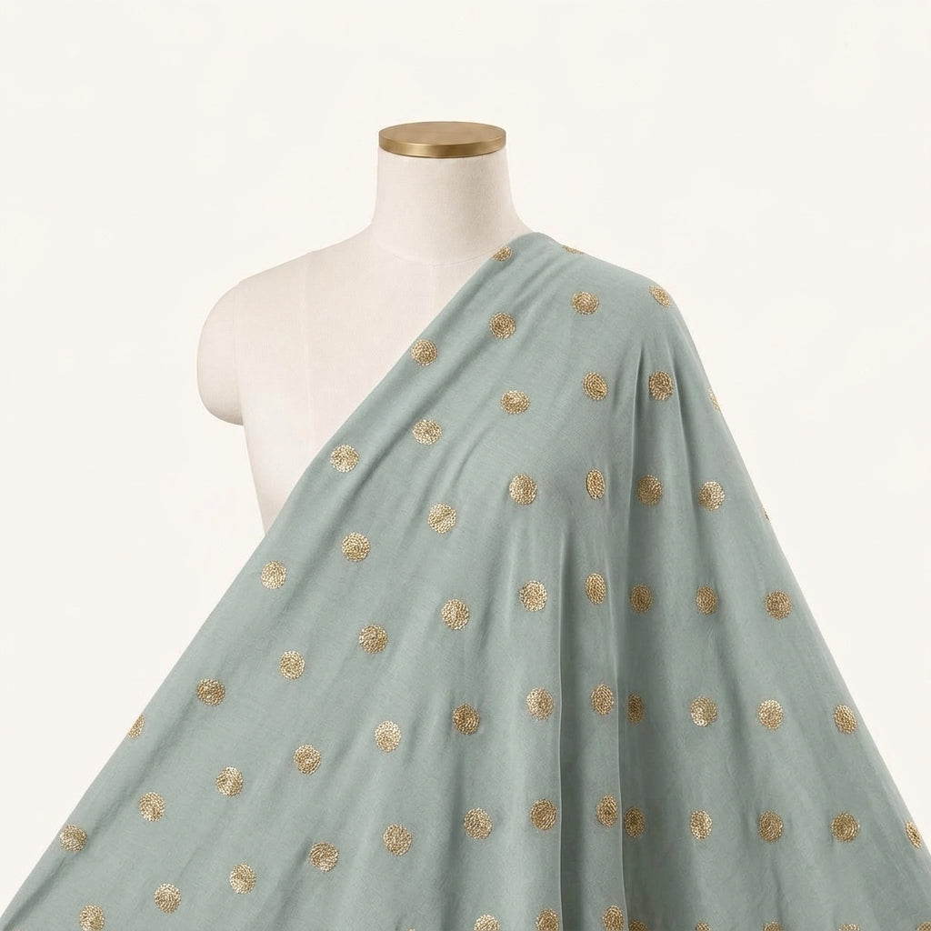 Embroidery Light Green Embroidery Chinnon Fabric Draped as a saree