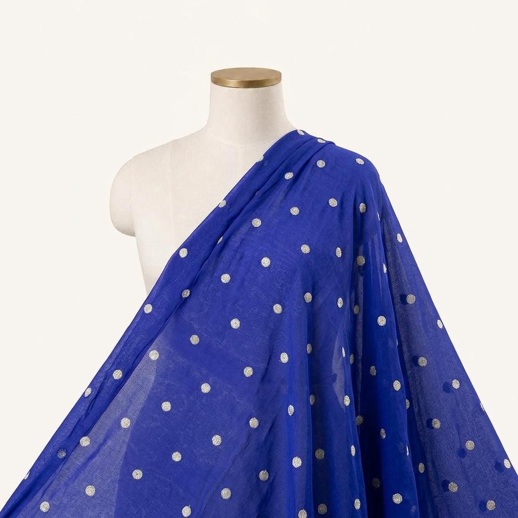 Embroidery Dark Blue Embroidery Chinnon Fabric Draped as a saree