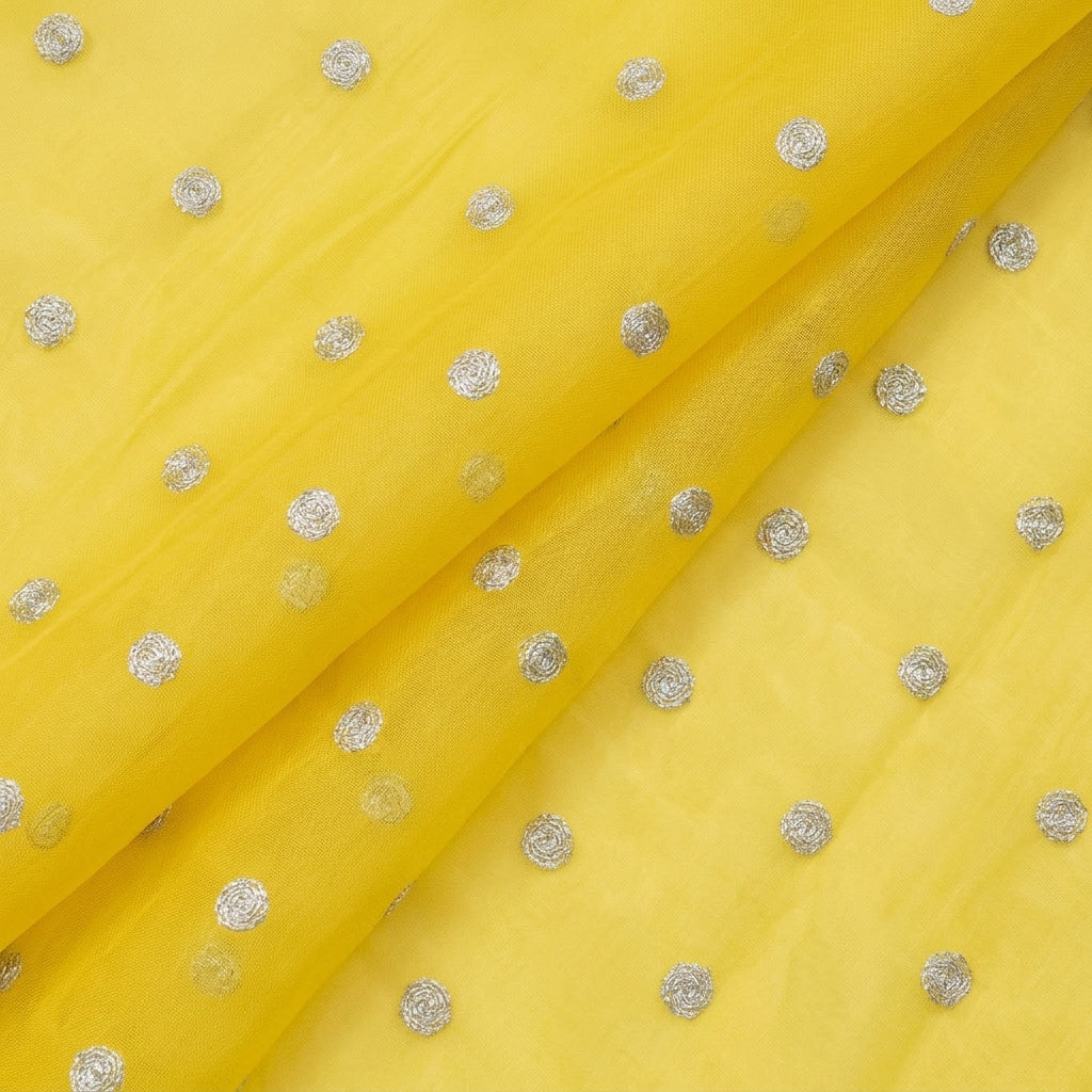 Folded Embroidery Bright Yellow Embroidery Chinnon Fabric