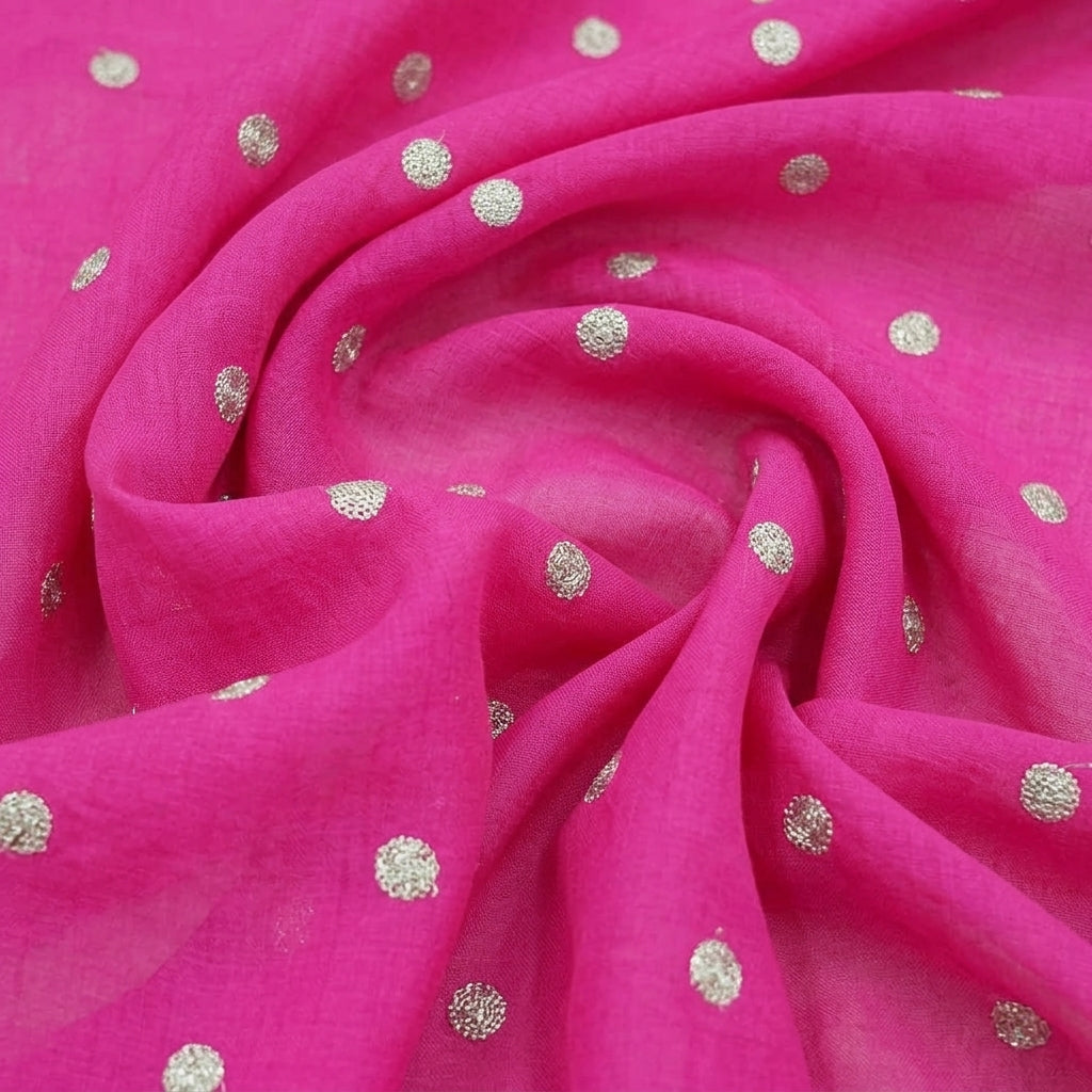 Swirled Embroidery Deep Pink Embroidery Chinnon Fabric