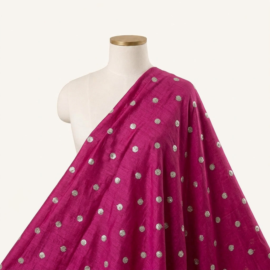 Embroidery Deep Pink Embroidery Chinnon Fabric Draped as a saree