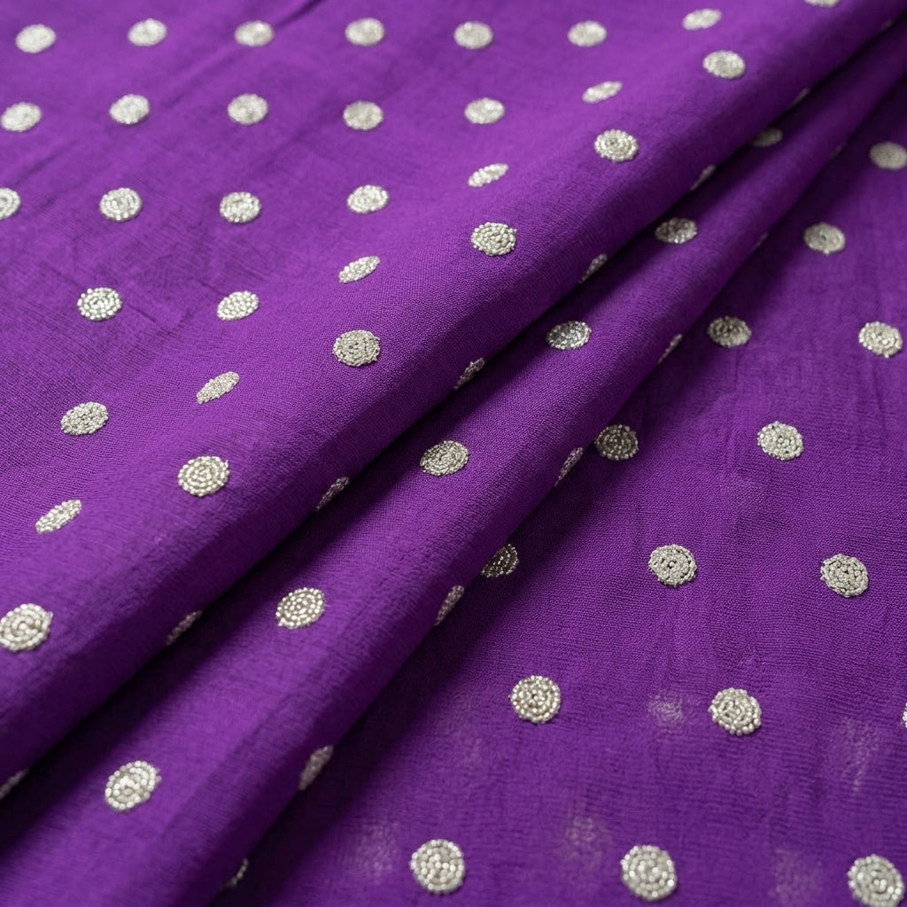 Folded Embroidery Purple Embroidery Chinnon Fabric
