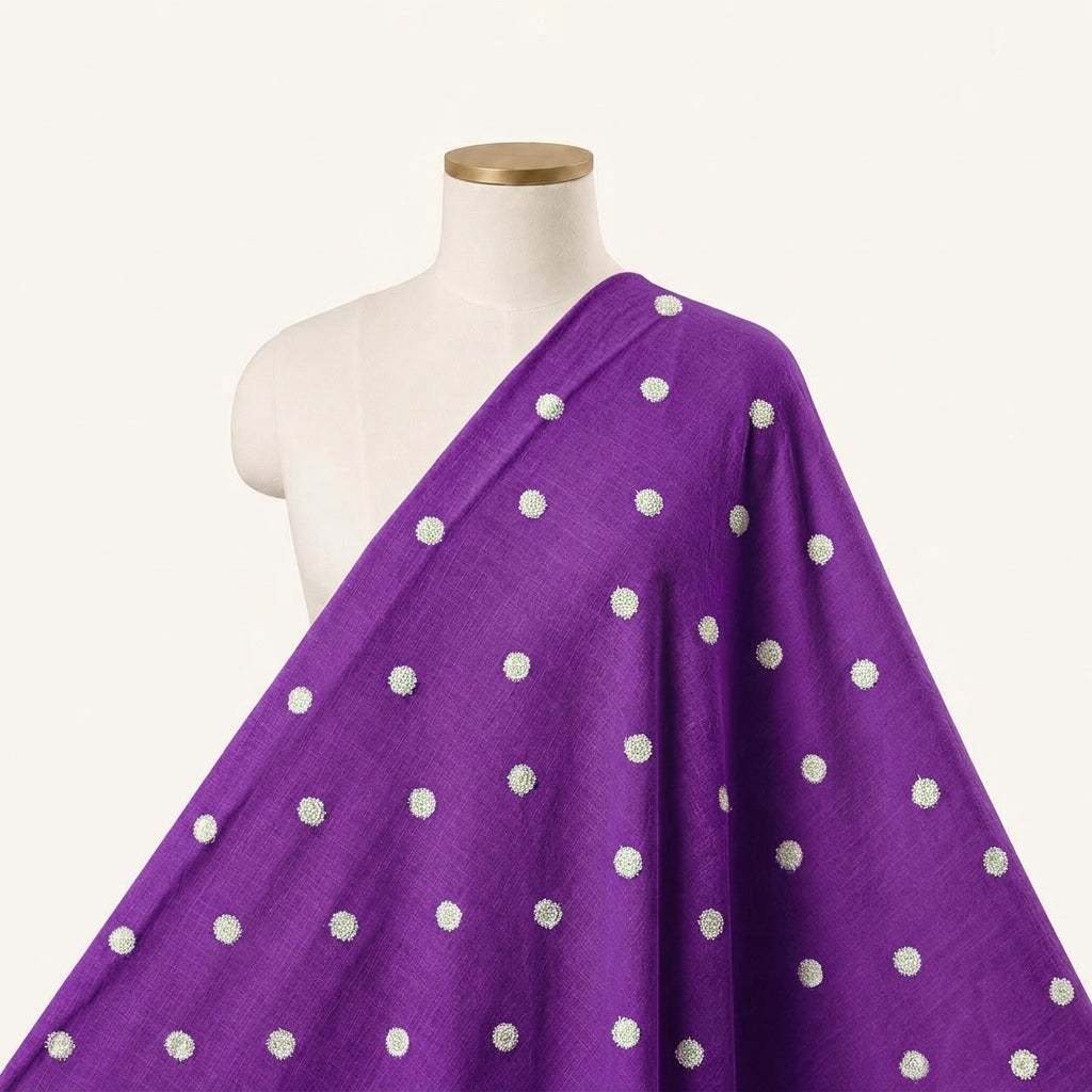 Embroidery Purple Embroidery Chinnon Fabric Draped as a saree