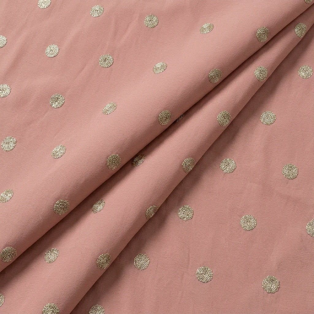 Folded Embroidery Light Peach Embroidery Chinnon Fabric
