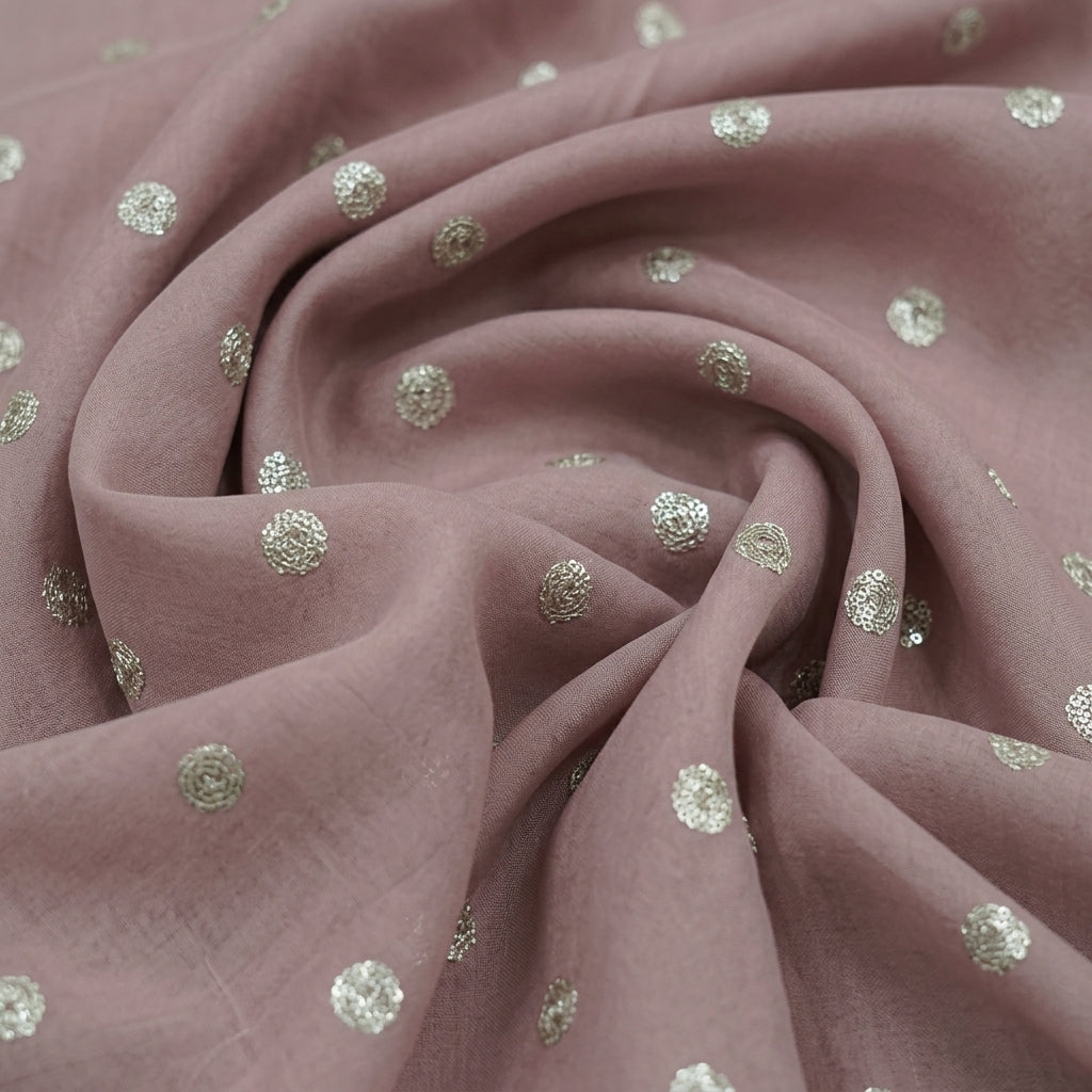Swirled Embroidery Light Pink Embroidery Chinnon Fabric