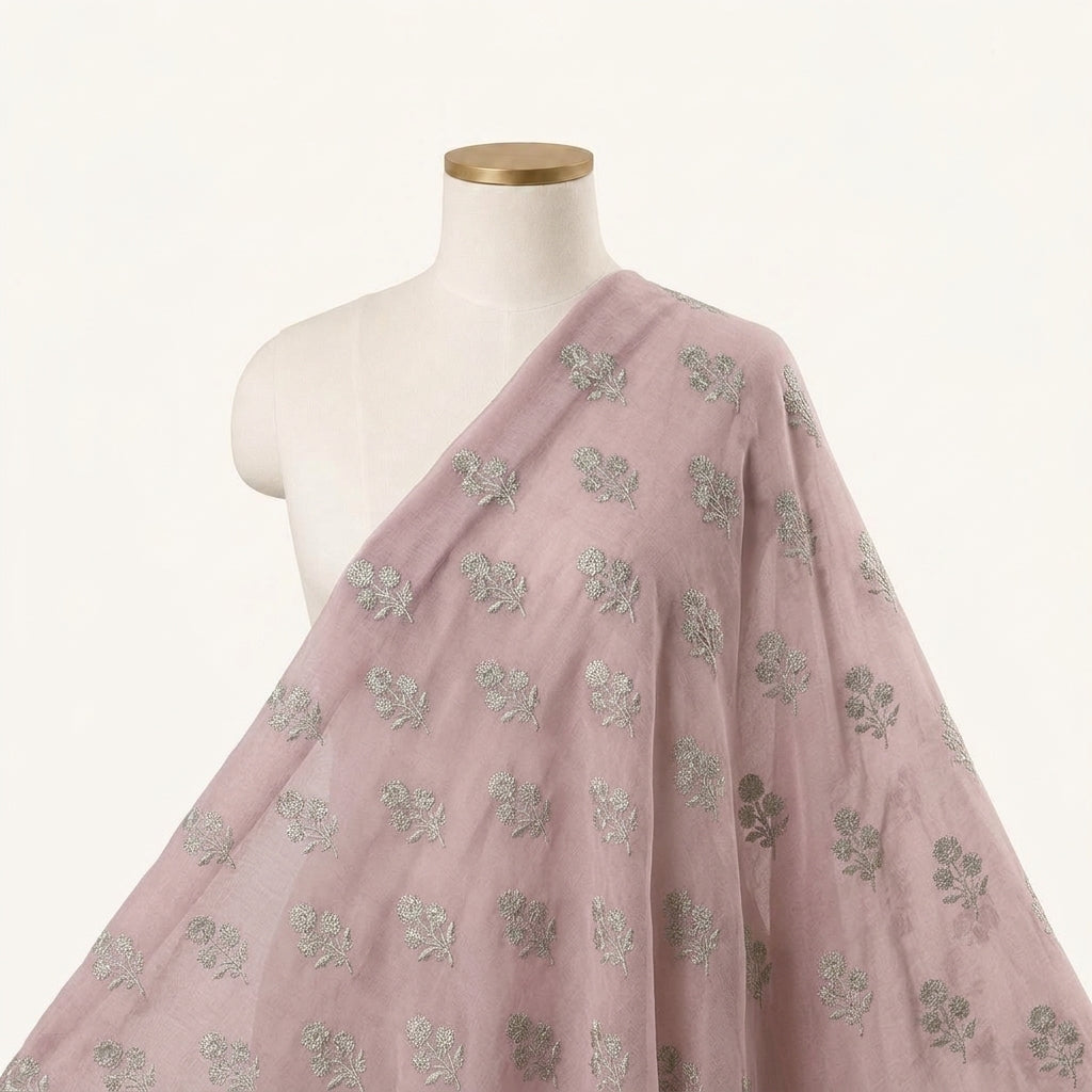 Embroidery Light Pink Embroidery Chinnon Fabric Draped as a saree