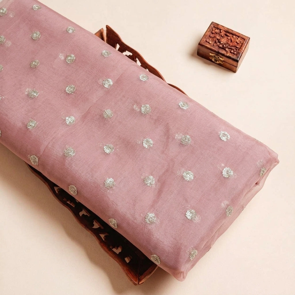 Folded Light Pink Embroidery Chinnon Fabric Highlighting Butta and Texture