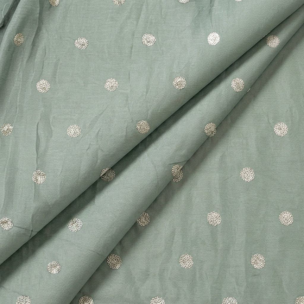 Folded Embroidery Light Mint Green Embroidery Chinnon Fabric