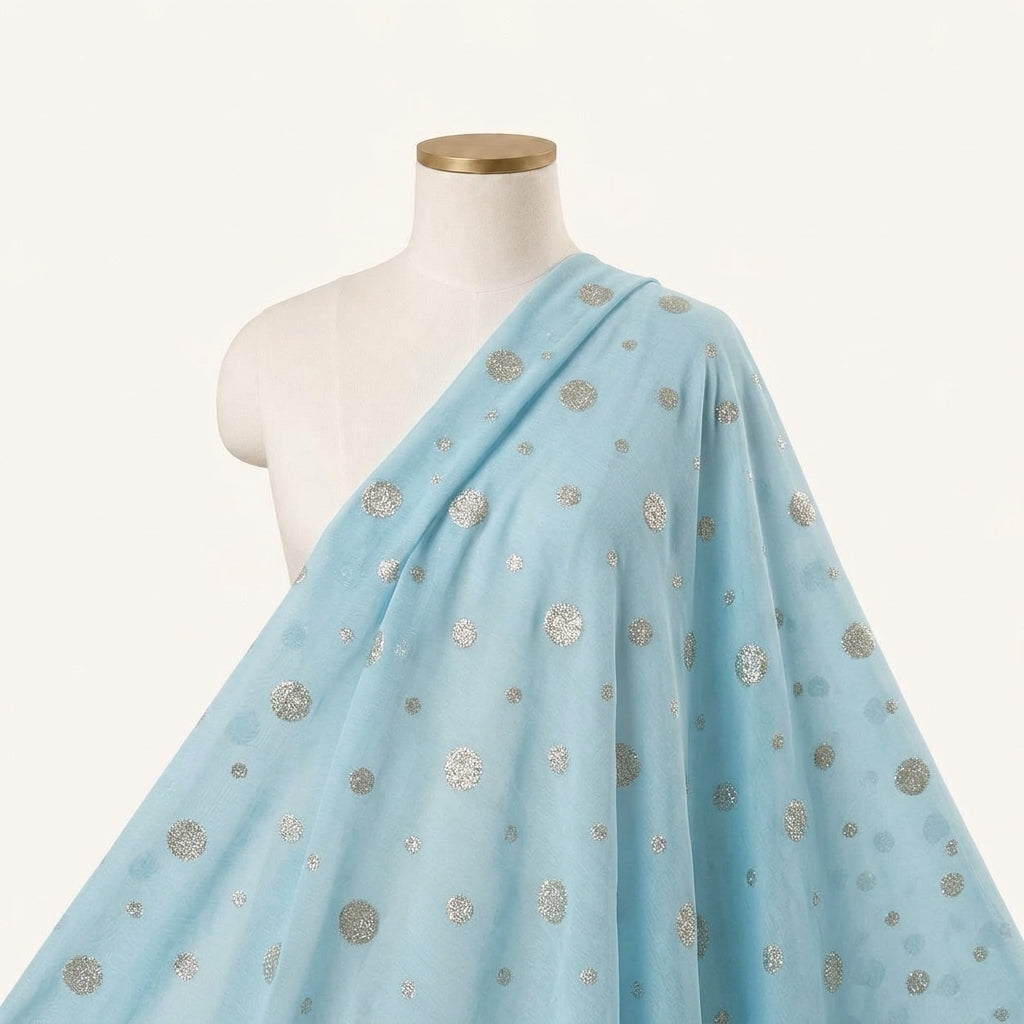 Embroidery Aqua Blue Embroidery Chinnon Fabric Draped as a saree