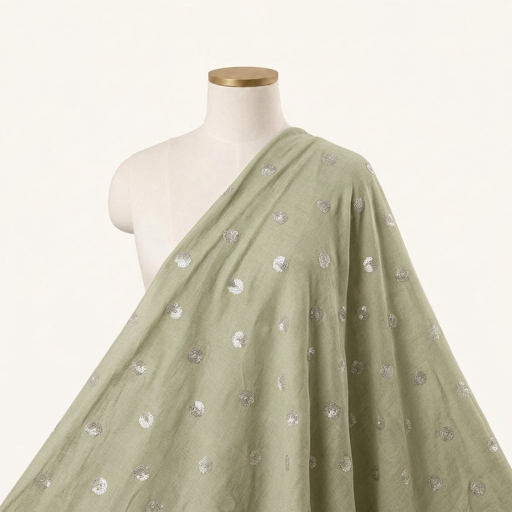 Embroidery Mint Green Embroidery Chinnon Fabric Draped as a saree