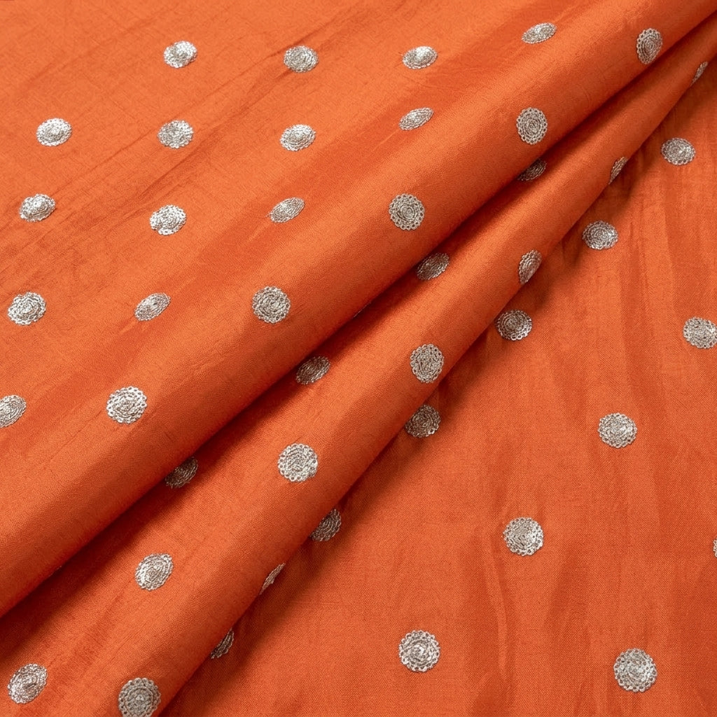 Folded Embroidery Orange Embroidery Chinnon Fabric