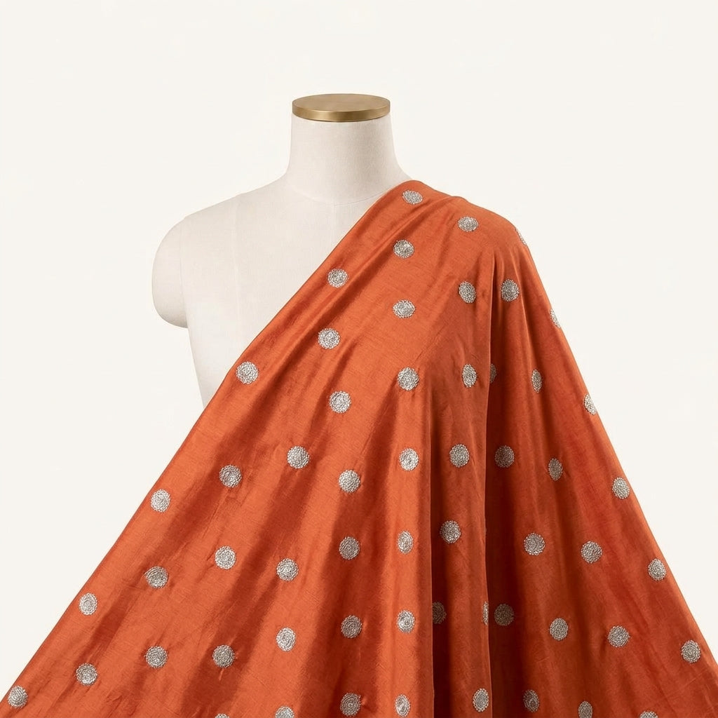 Embroidery Orange Embroidery Chinnon Fabric Draped as a saree