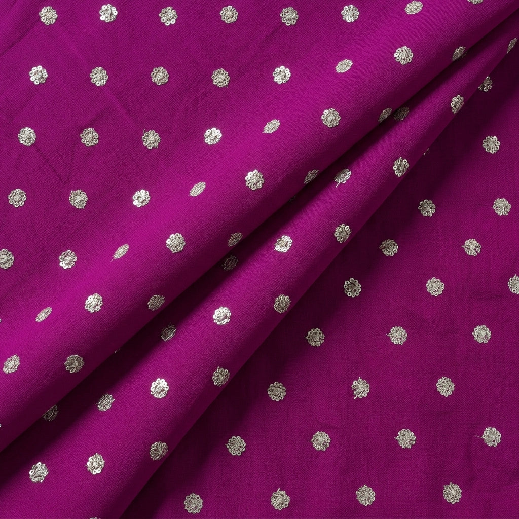 Folded Embroidery Magenta Embroidery Chinnon Fabric