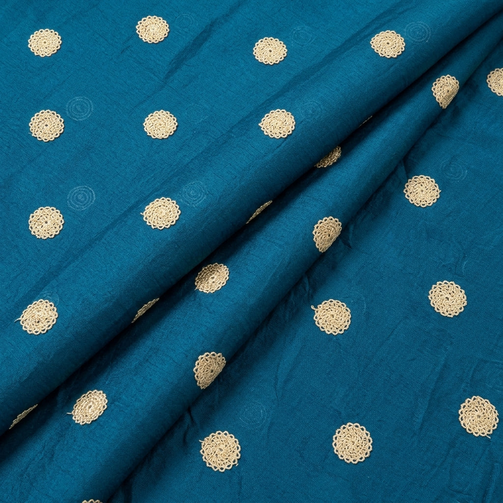 Folded Embroidery Blue Embroidery Chinnon Fabric