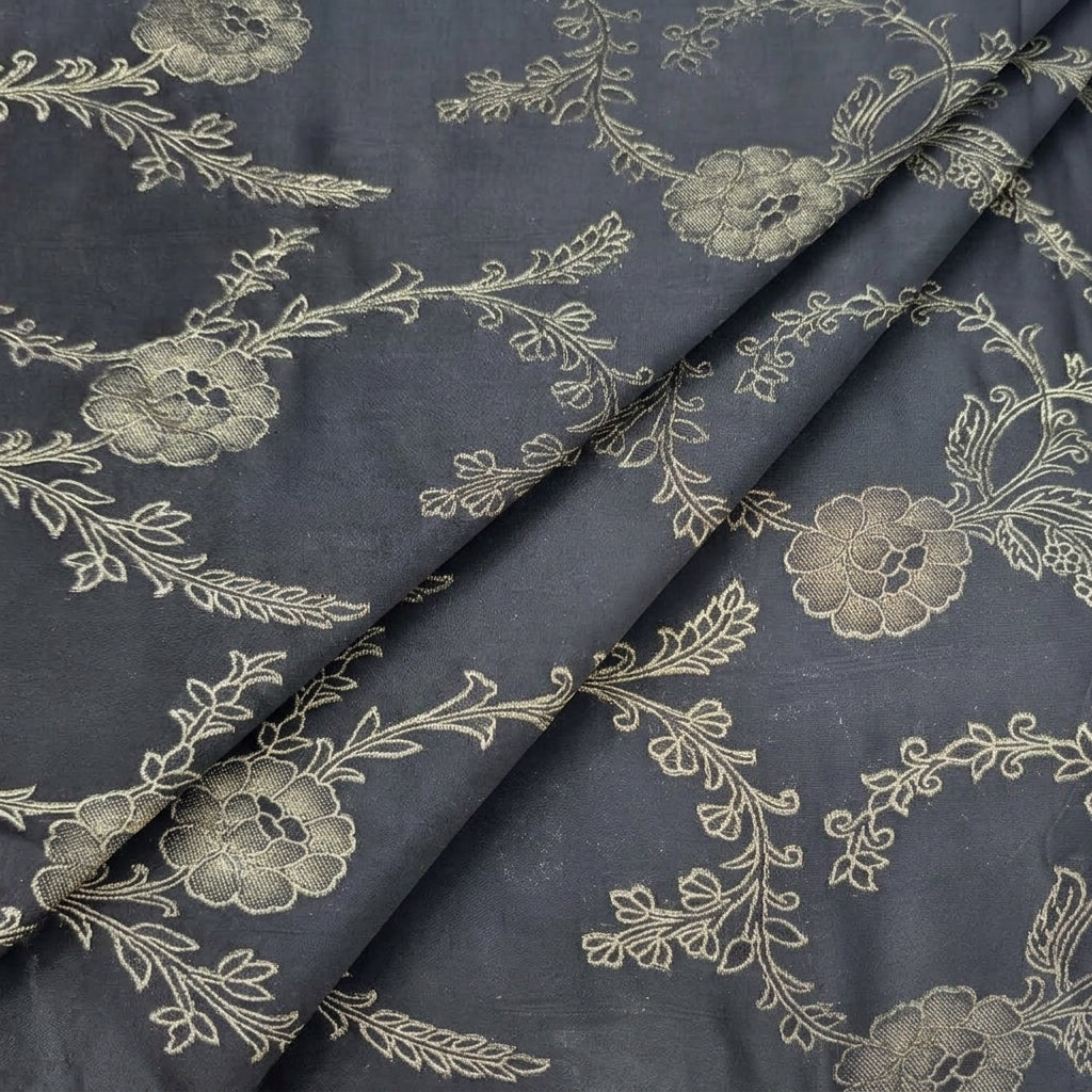 Folded Floral Black Floral Viscose Organza Fabric