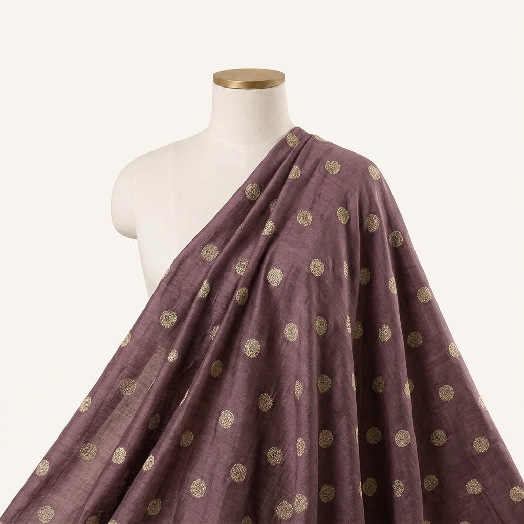 Floral Brown Floral Viscose Organza Fabric Draped as a saree