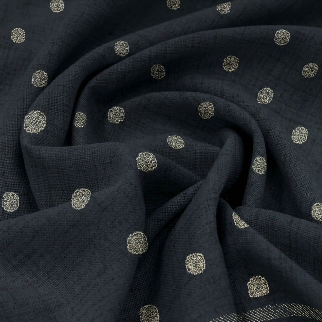 Swirled Floral Black Floral Viscose Organza Fabric