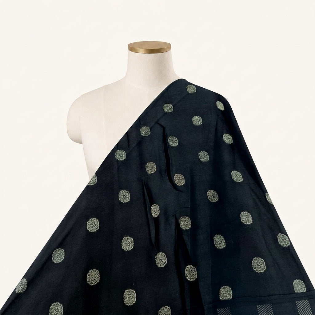 Floral Black Floral Viscose Organza Fabric Draped as a saree
