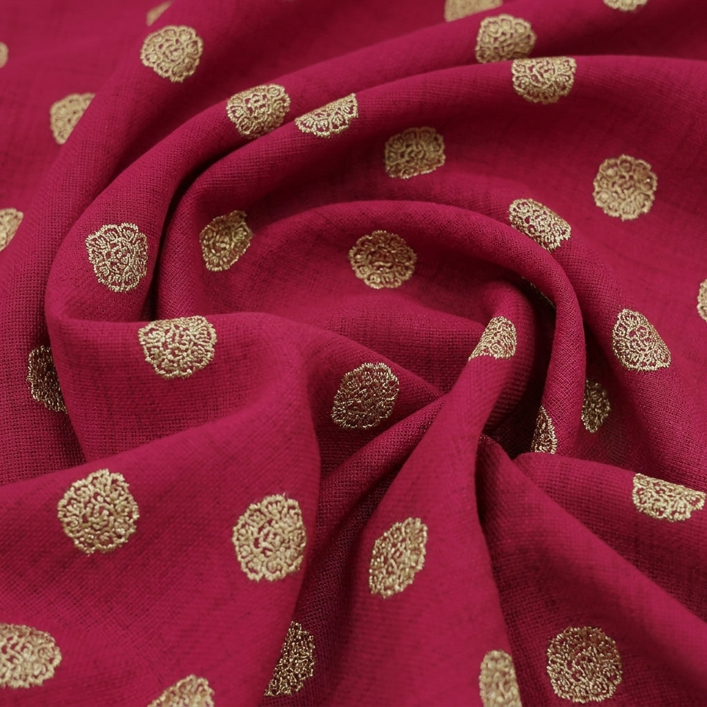 Swirled Floral Maroon Floral Viscose Organza Fabric