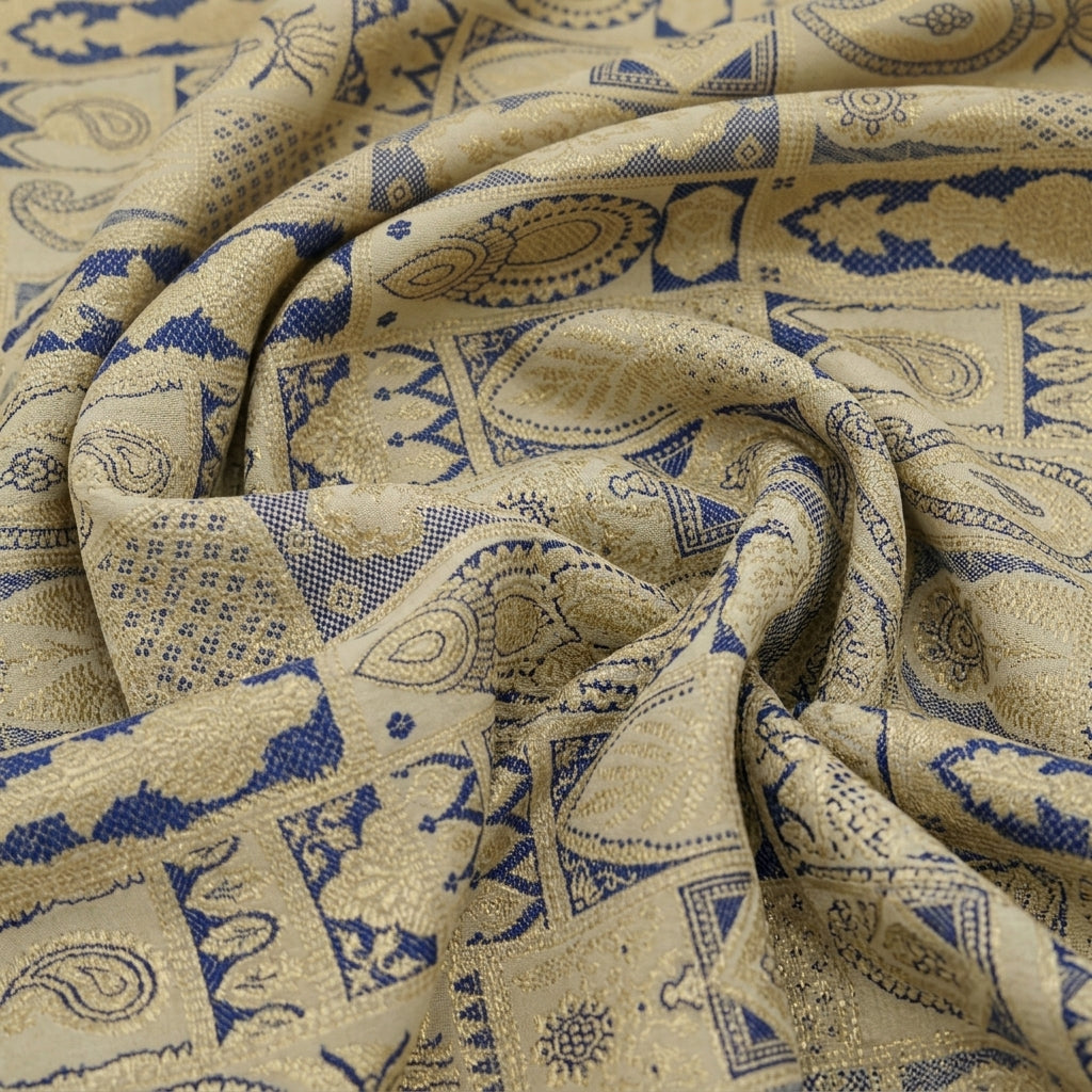 Swirled Paisley Blue Paisley Banaras Fabric