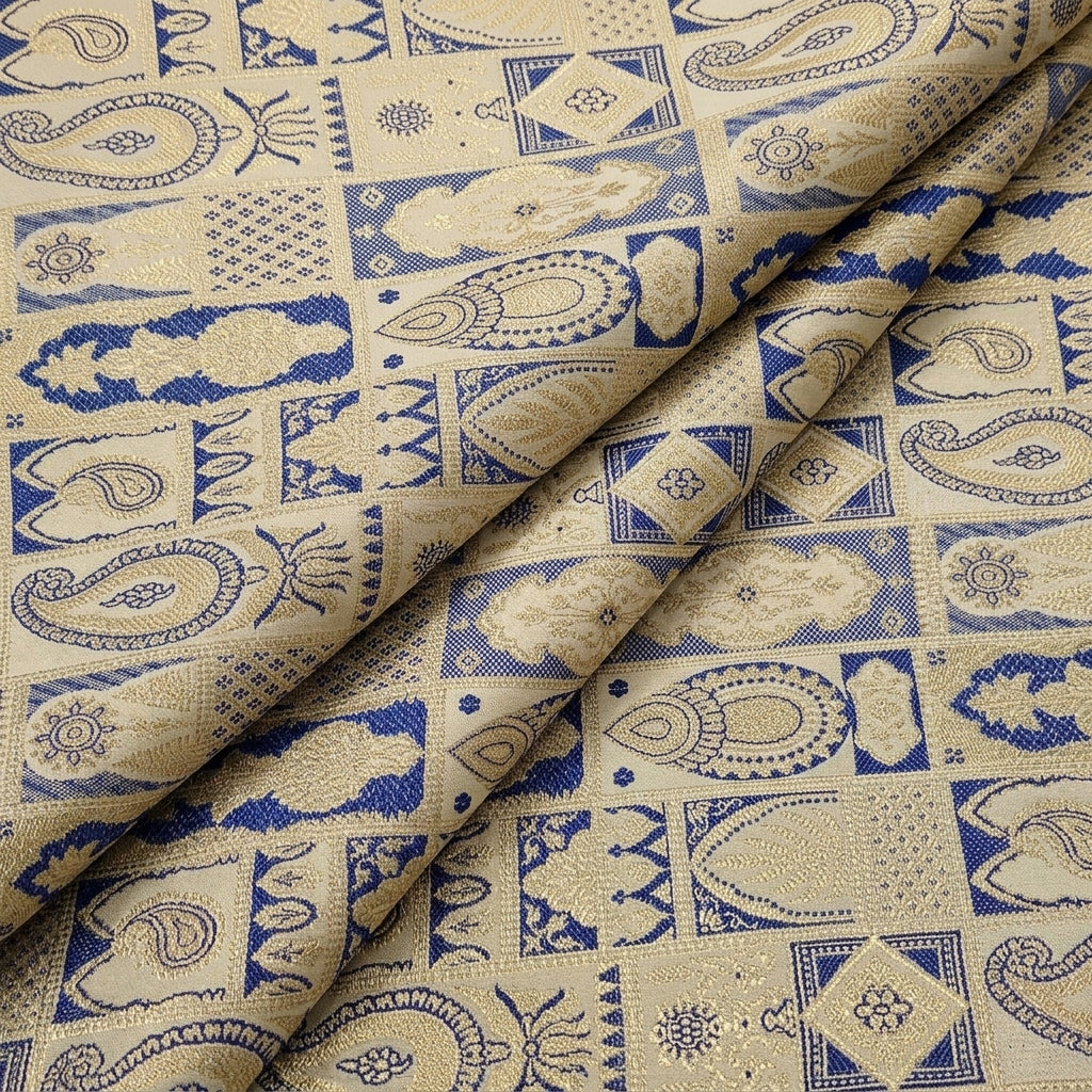 Folded Paisley Blue Paisley Banaras Fabric