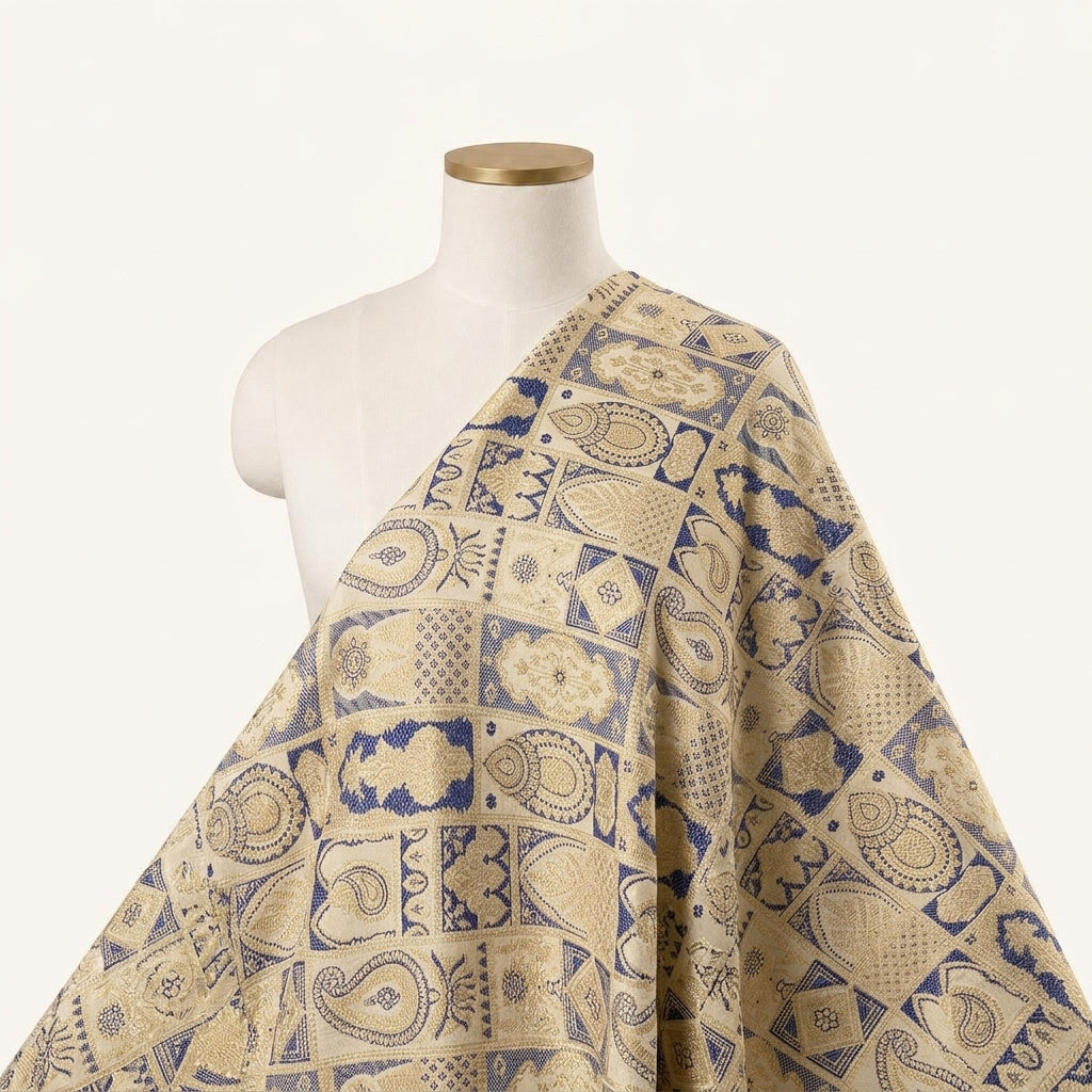 Paisley Blue Paisley Banaras Fabric Draped as a saree