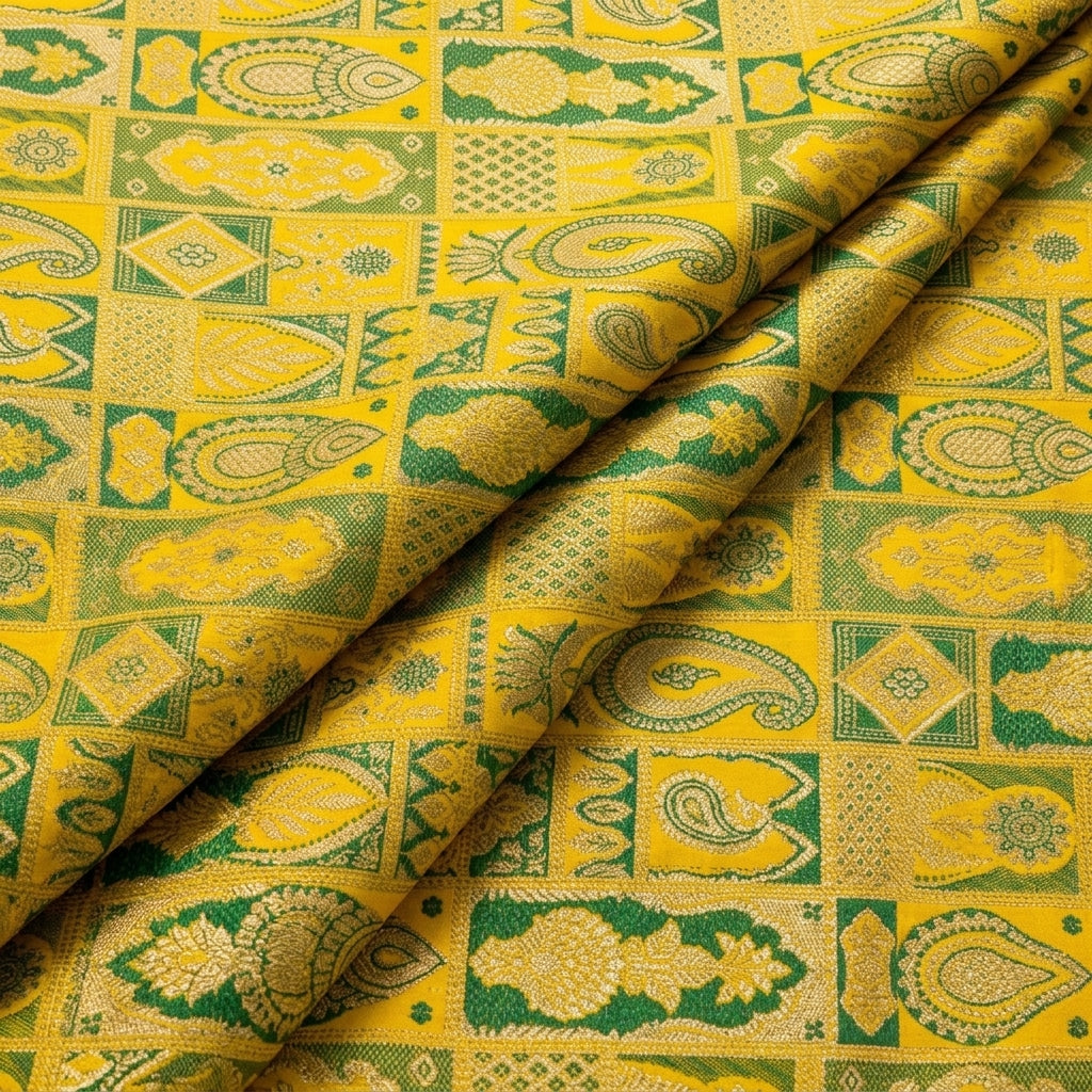 Folded Paisley Yellow Paisley Banaras Fabric