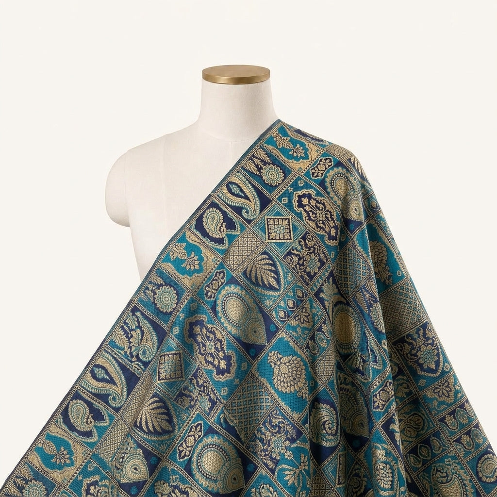 Paisley Green Paisley Banaras Fabric Draped as a saree