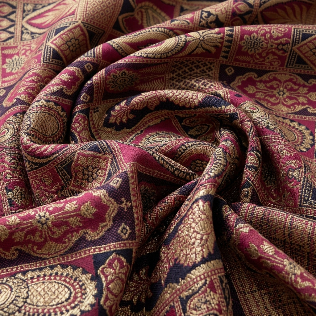 Swirled Paisley Maroon Paisley Banaras Fabric