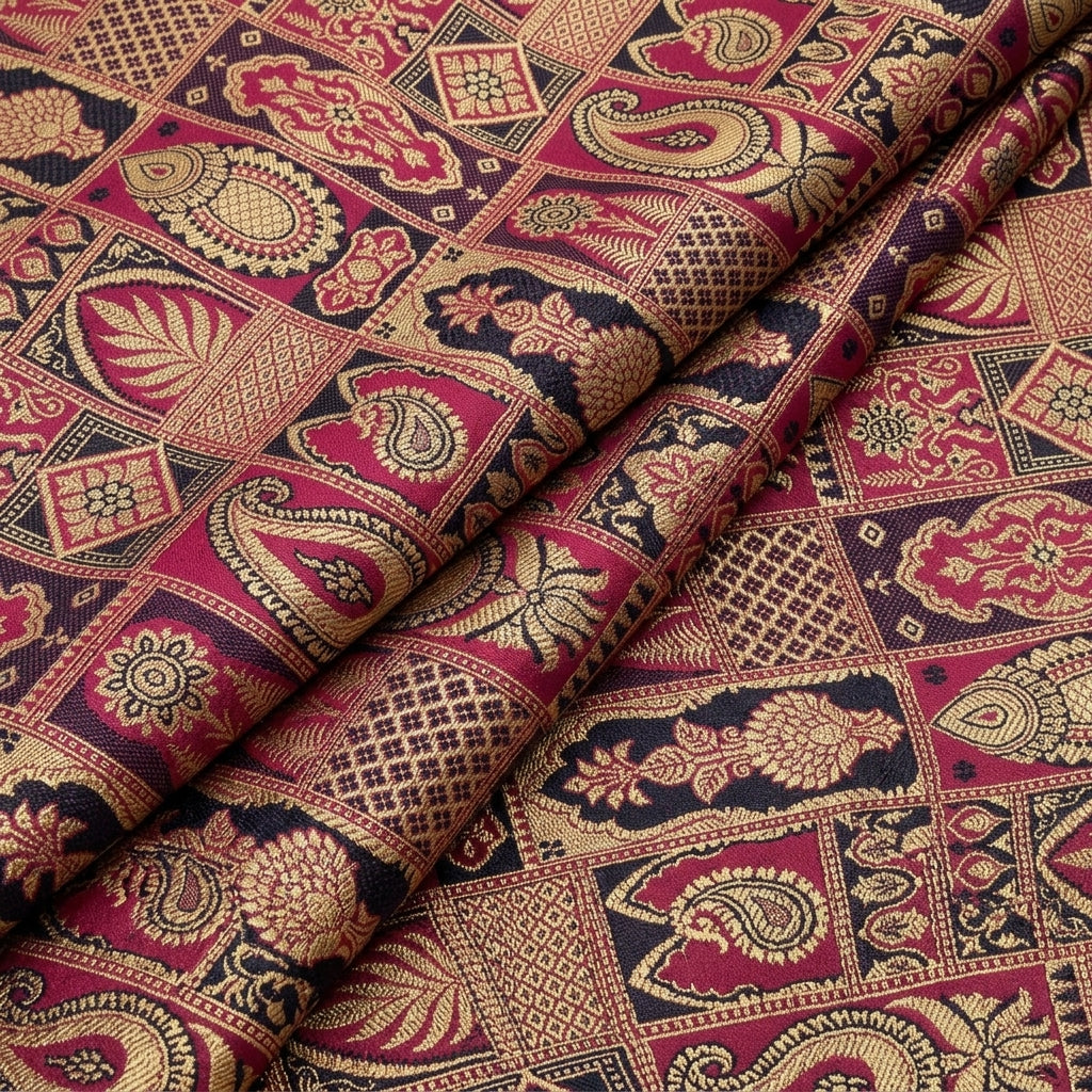 Folded Paisley Maroon Paisley Banaras Fabric