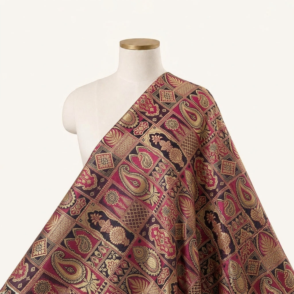 Paisley Maroon Paisley Banaras Fabric Draped as a saree