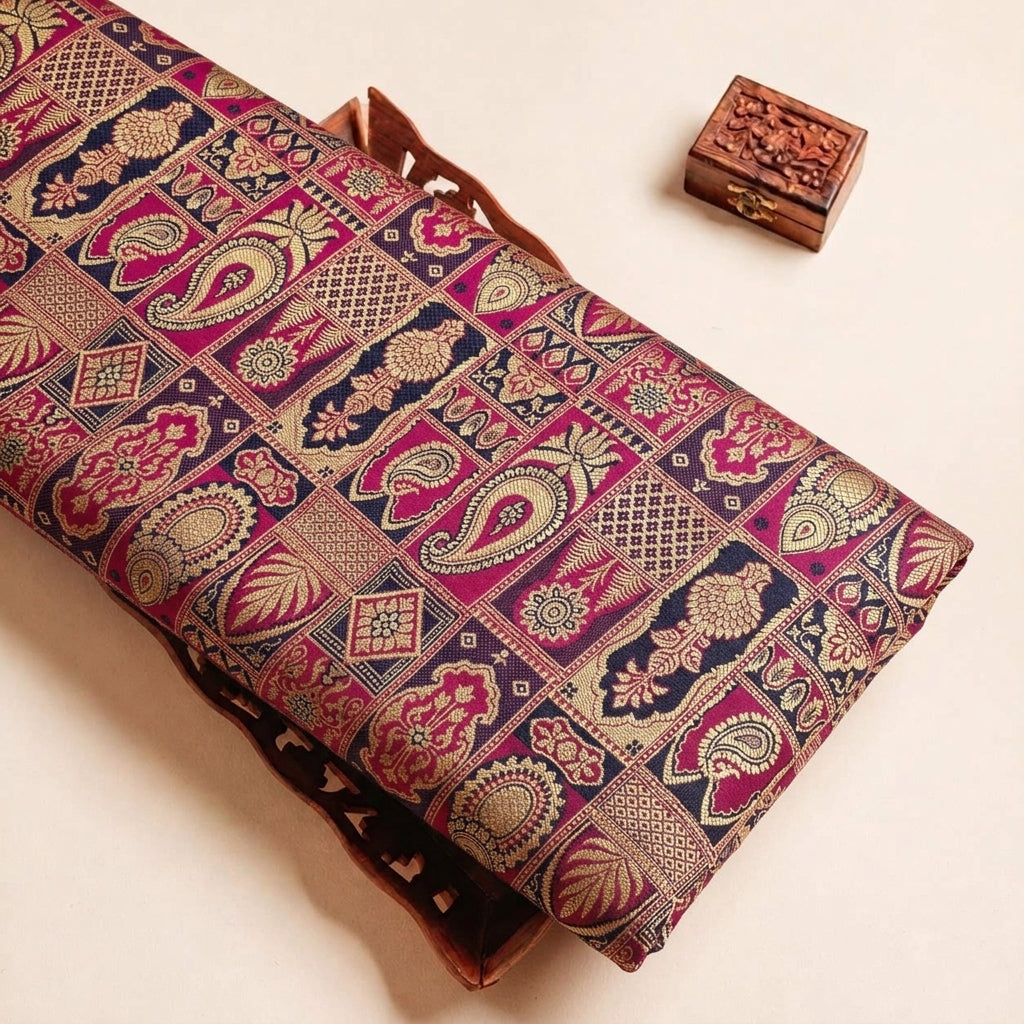 Folded Maroon Paisley Banaras Fabric Highlighting and Texture