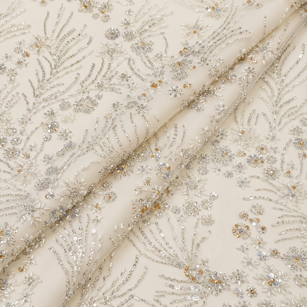 Folded Embroidery White Embroidery Net Fabric