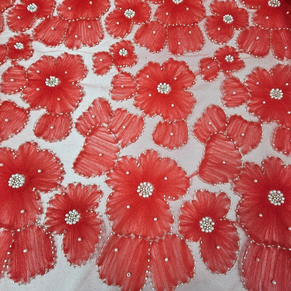 Floral Embroidery Net Fabric - EA5190 - Flat fabric