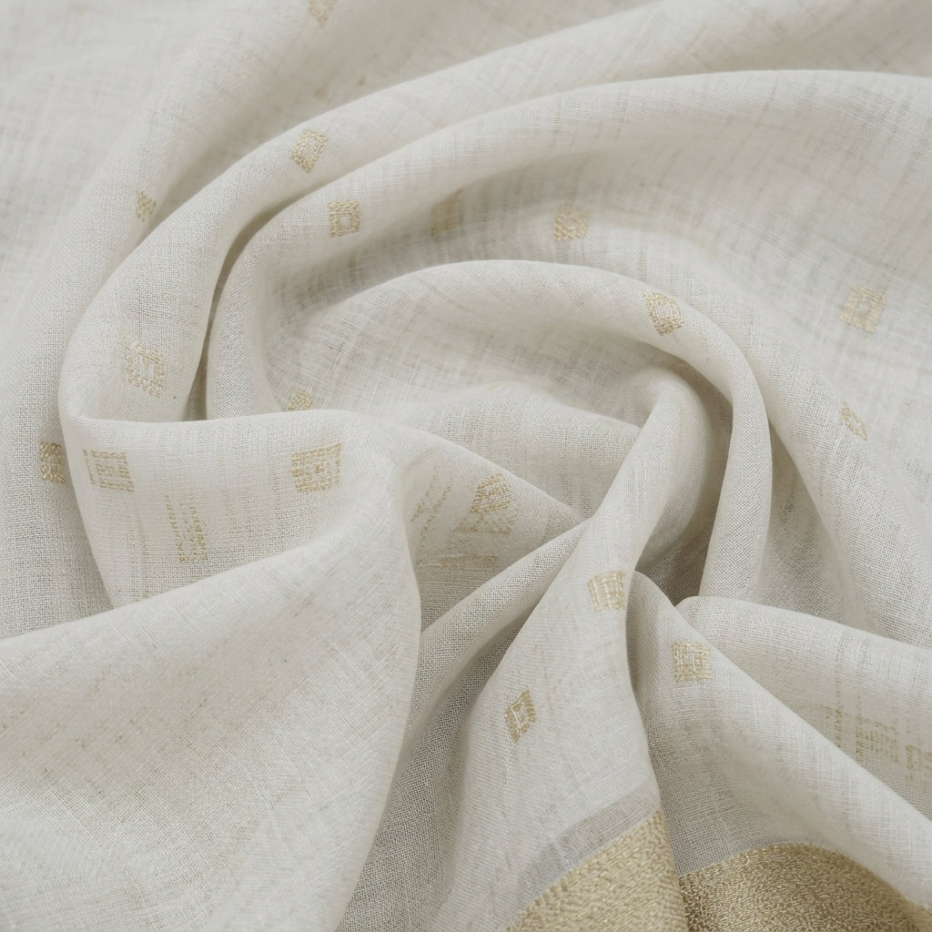 Swirled Zari Beige Zari Chanderi Fabric