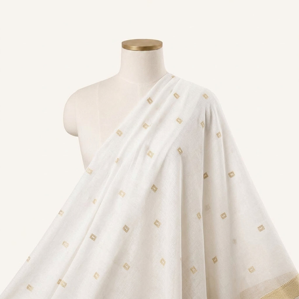 Beige Zari Chanderi Fabric - EA5196 - EA5196 - saree_drape