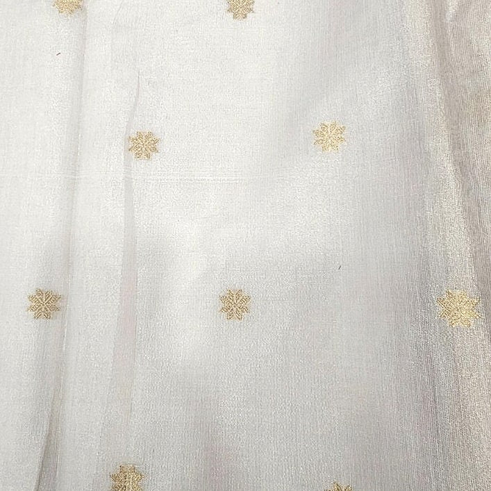 Beige Zari Chanderi Fabric - EA5197 - EA5197 - Flat fabric