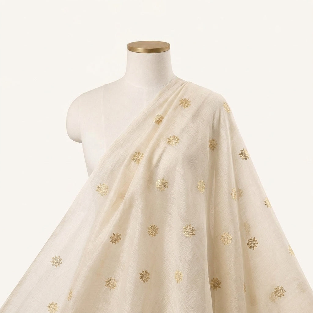 Zari Beige Zari Chanderi Fabric Draped as a saree