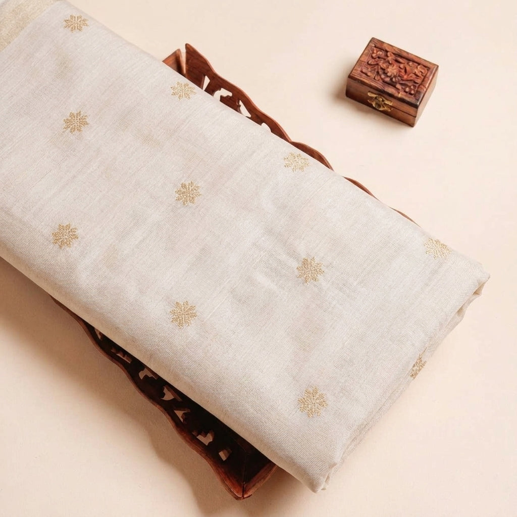 Folded Beige Zari Chanderi Fabric Highlighting and Texture
