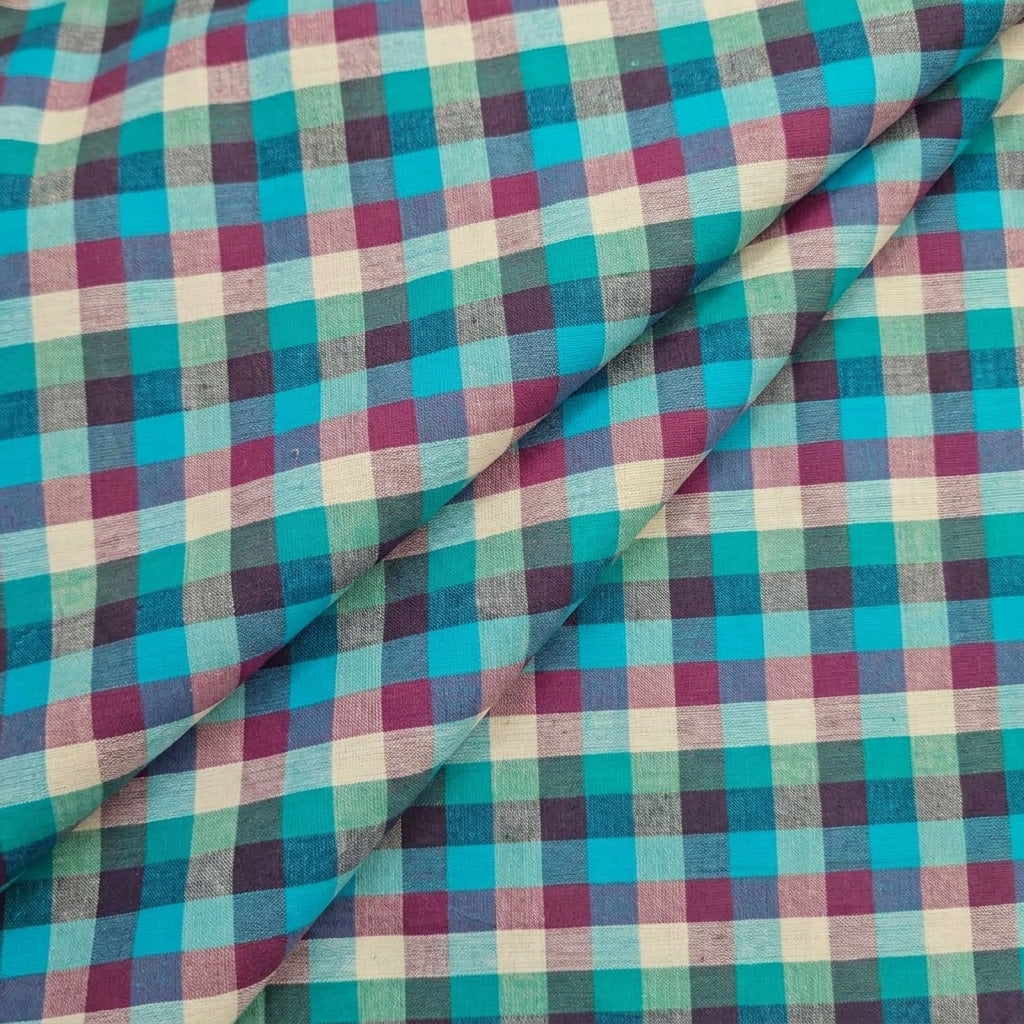 Folded Checked Green Checked Cotton Fabric