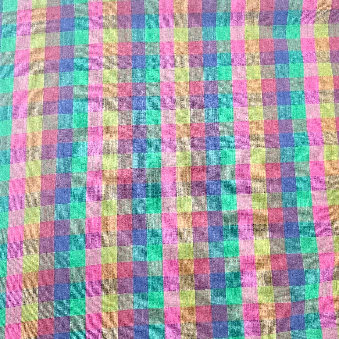 Multicolor Checked Cotton Fabric - EA5216 - EA5216 - Flat fabric