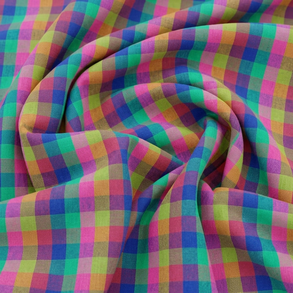 Swirled Checked Multicolor Checked Cotton Fabric