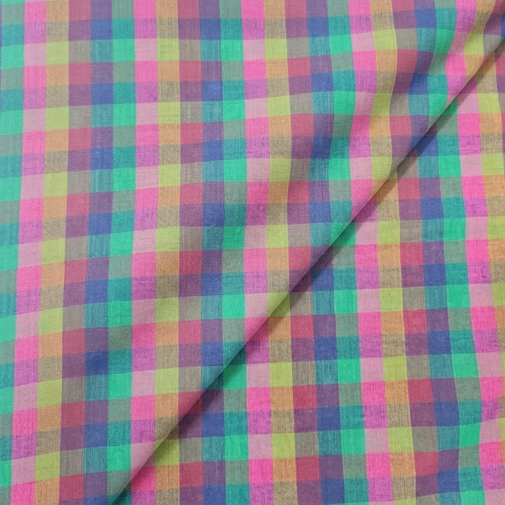 Folded Checked Multicolor Checked Cotton Fabric